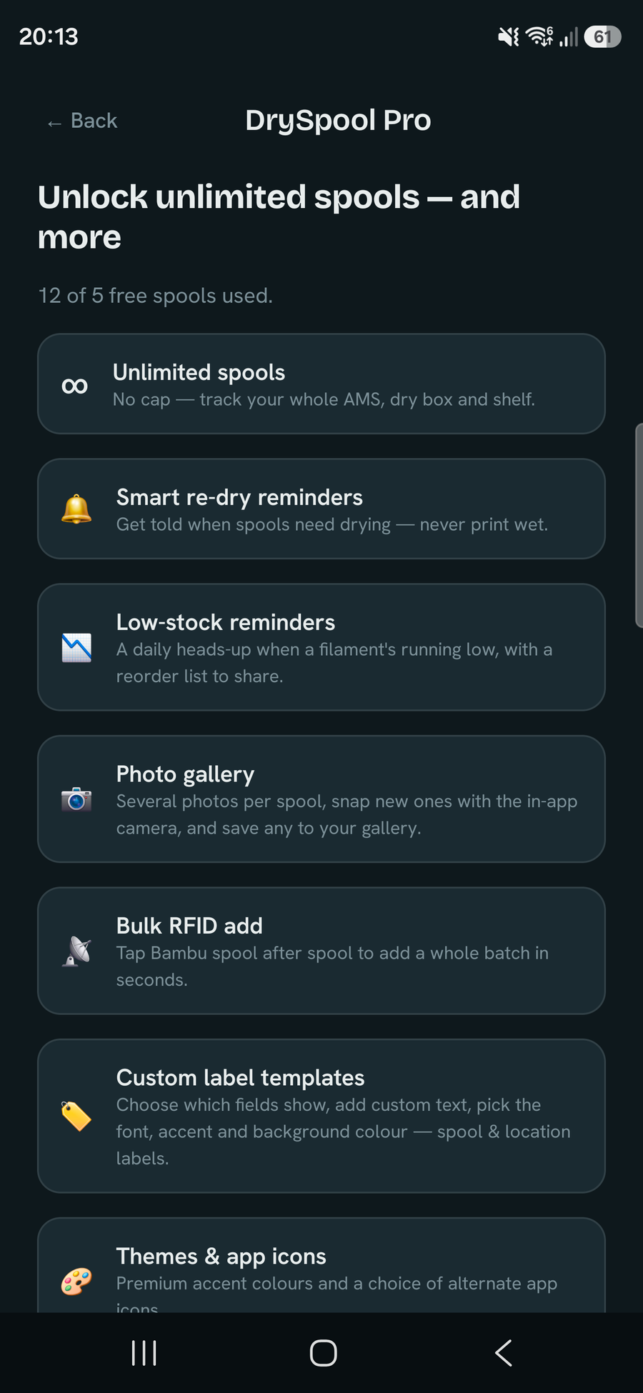 Settings screen showing Pro unlock